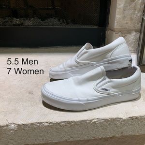 Solid White Slip-on Vans, Size 7 Women’s, 5.5 Men’s